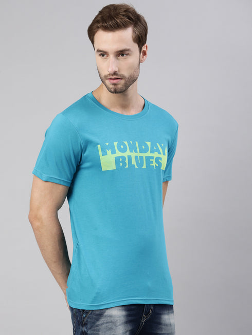 Blue Printed Crew Neck Tshirt